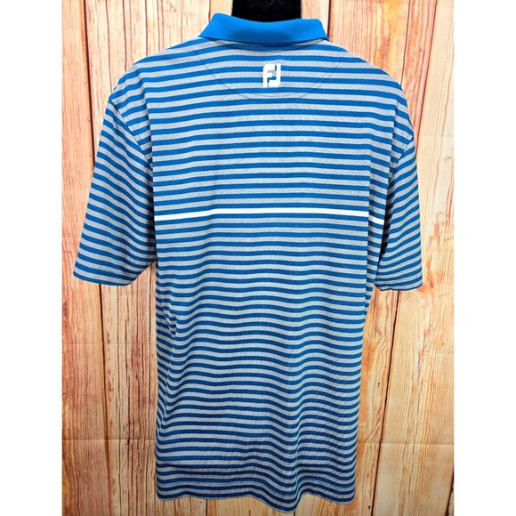 FootJoy FJ Golf Mens Blue Striped Polo Large Striped Lisle - Picture 2 of 8
